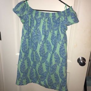 Vineyard Vines off the shoulder palm print dress